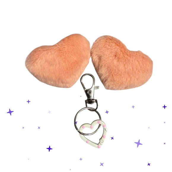 3 Piece Bundle of 2 Heart Barettes Blue and Yellow and Heart Keychain - Picture 3 of 4